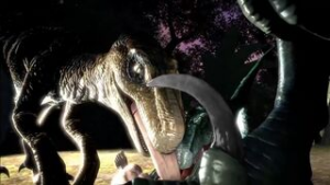 Dinosaur having fun with a human - ﻿3D animation on Crohasit