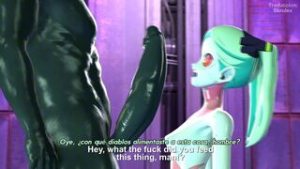 (Sub Esp) Rebecca Gets Split in Half by Chromed up Cybercock. - ﻿3D animation on Crohasit