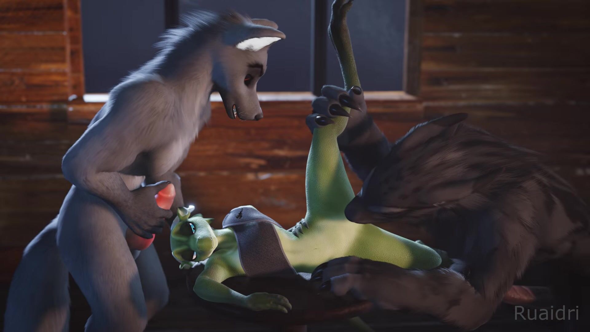 Kobold spitroast with two wolves - ﻿3D animation on Crohasit