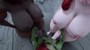 2 Futanari Dwarves Fill Goblin Tummy with Cum - ﻿3D animation on Crohasit