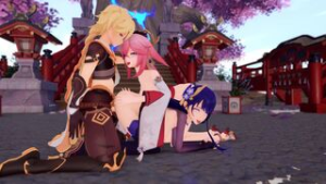 [9wjy9] Aether-chad Threesome with Ei and Miko at the Shrine - Genshin Impact animation on Crohasit