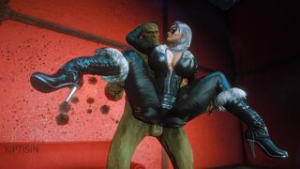 Black ?at plays with Super Mutant Big Dick - ﻿3D animation on Crohasit