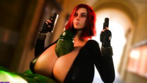 Black Widow Carrying Two Big Guns [Drakepowers] - ﻿3D animation on Crohasit