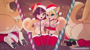 Furry christmas girls rinding a dildo - 2D animation on Crohasit