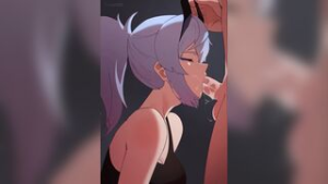 Girl gives a Blowjob while Grabbed by the Horns - 2D animation on Crohasit