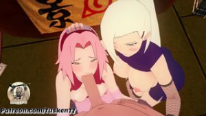 Ino Yamanaka teaches Sakura Haruno blowjob lessons - ﻿3D animation on Crohasit