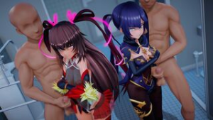 MonaKaze-chan, toilet girls serving in a public restroom - Genshin Impact animation on Crohasit