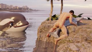 man and dolphin - ﻿3D animation on Crohasit
