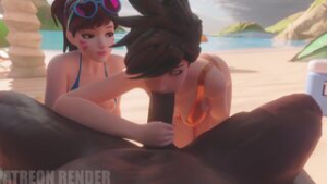 [4K] Tracer And D.Va At The Beach [Black][Threedust] - ﻿3D animation on Crohasit