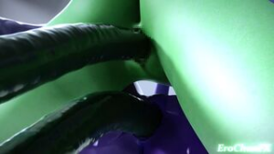 Green & purple waifu + tentacles - ﻿3D animation on Crohasit