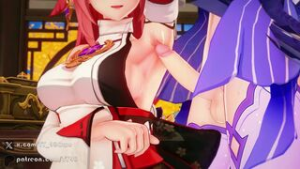 Kokomi x YaeMiko FutaSex (sound) - Genshin Impact animation on Crohasit