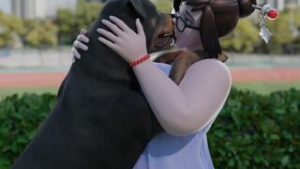 Mei kisses her dog - ﻿3D animation on Crohasit
