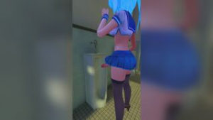 Futa wolfgirl peeing in boy bathroom (vertical) - ﻿3D animation on Crohasit