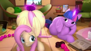 Twilight toys with Fluttershy - ﻿3D animation on Crohasit