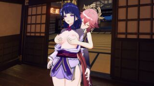 Yae calms Raiden down [Umler] - ﻿3D animation on Crohasit